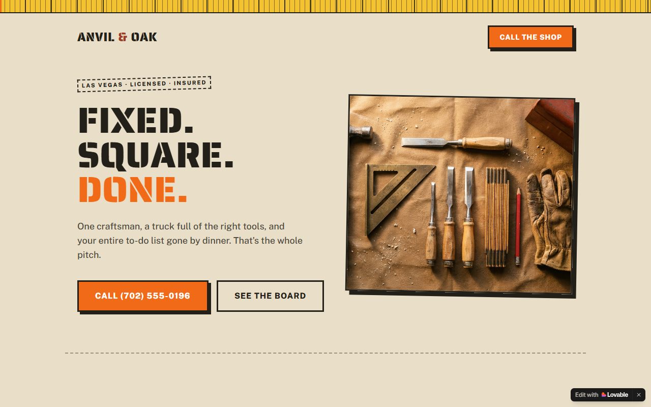 Anvil & Oak Handyman Co. website homepage preview