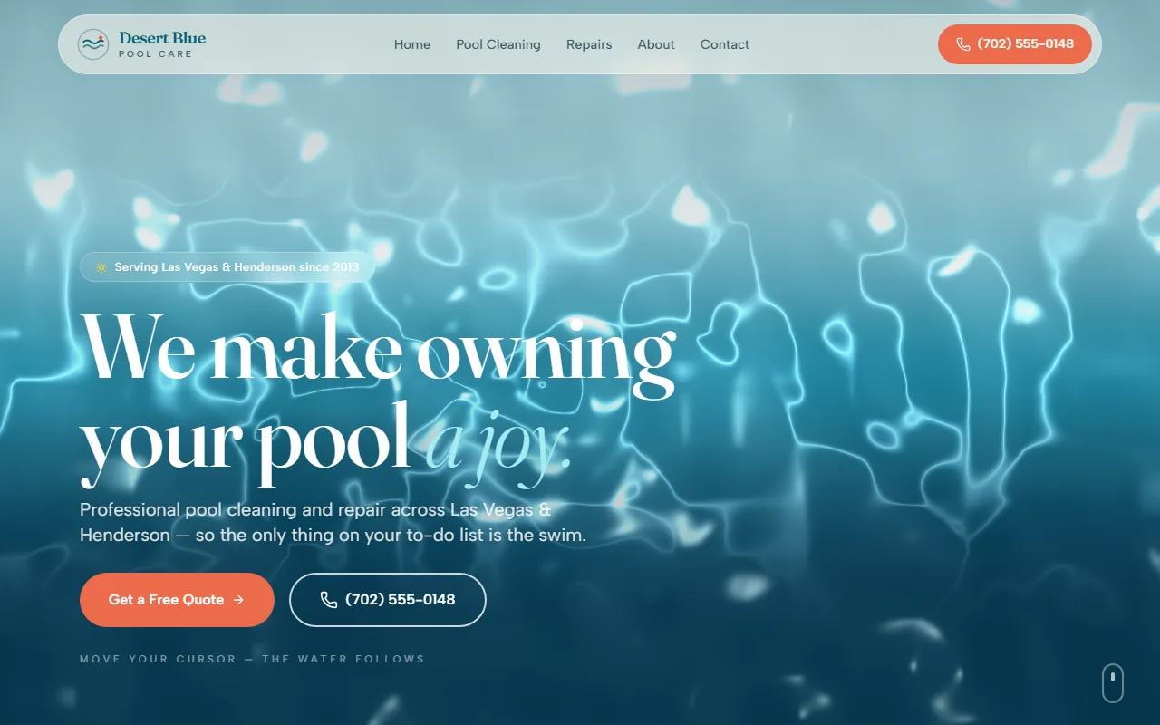 Desert Blue Pool Care website homepage preview