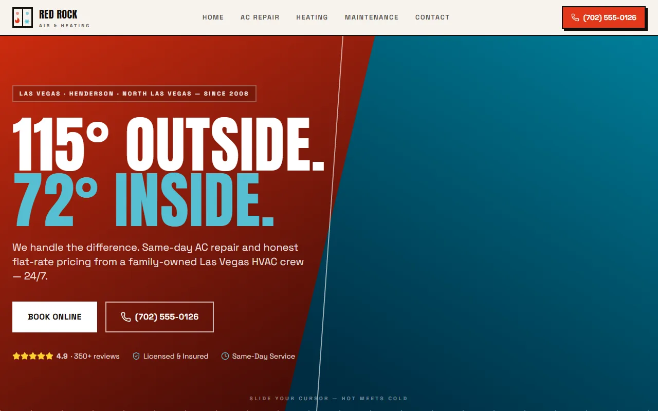 Red Rock Air & Heating website homepage preview